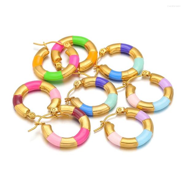 Brincos de argola 2 peças de aço inoxidável banhado a ouro fio oval três cores esmalte aros para joias descobertas de moda suprimentos atacado