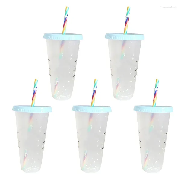 Tumblers 1/5pcs copo de palha com logotipo e escala cor reutilizável plástico mágico água fria cor mudando descoloração de tumbler