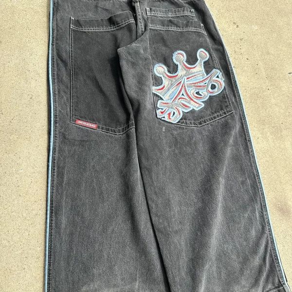 Jeans da uomo Pantaloni Demin da lettera High Street europei e americani progettati Y2K da uomo di nicchia maschile per tutte le stagioni Beggar gamba larga 231129