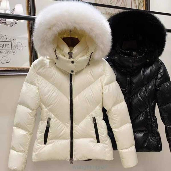 Parkas Mengkou Dun 2023 Novo Ganso Branco Grande Gola de Pele Engrossada Lazer Feminino Slim Fit Down Coat E8yw