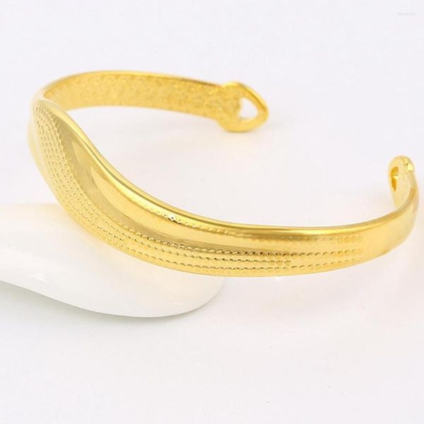 Bangle Cuff Wave Shaped Yellow Gold Filled Solid Womens Armband