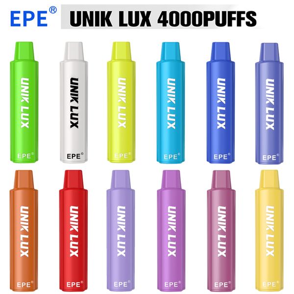 Orijinal EPE UNIK LUX 4000 Pufs Şarj Edilebilir Tek Kullanımlık Vape Kalem 12 Lezzetler 10ml E-Sıvı Pods 500mAH TYP-C Pil Kıçası Bobini En Yeni Özelleştirilmiş Cihaz