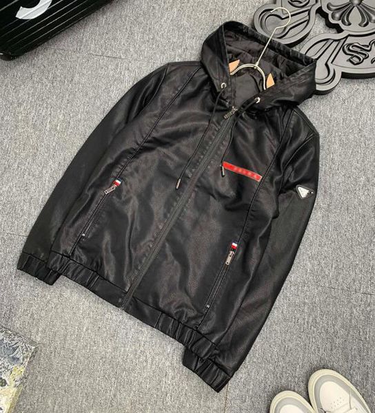 Мужские кожаные куртки дизайнер бренд красный флаг мужская одежда мужская одежда 2023 Fashion Faux Leather Jacket Logo логотип Prad Leather Coats #9988