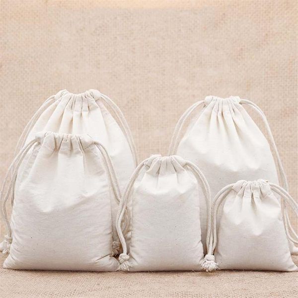 7x9 9x12 10x15 13x18 15x20cm borsa in cotone con coulisse Piccolo braccialetto in mussola Regali Borse per imballaggio gioielli Borsa regalo con coulisse carina P204m