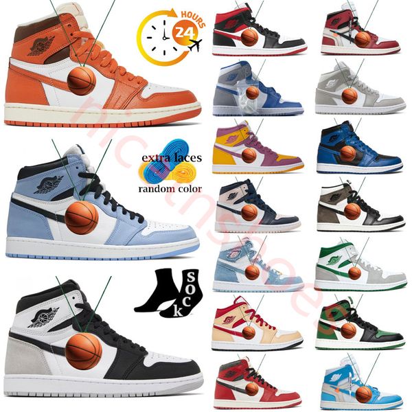 Jumpman 1S Basketbol Ayakkabıları Erkek Kadın Siyah Altın Beyaz Miras Panda Bred Üniversite Mavi Kraliyet Kraliyet Dark Mocha UNC Gölge Trainer Spor Ayakkabı Boyutu 36-47