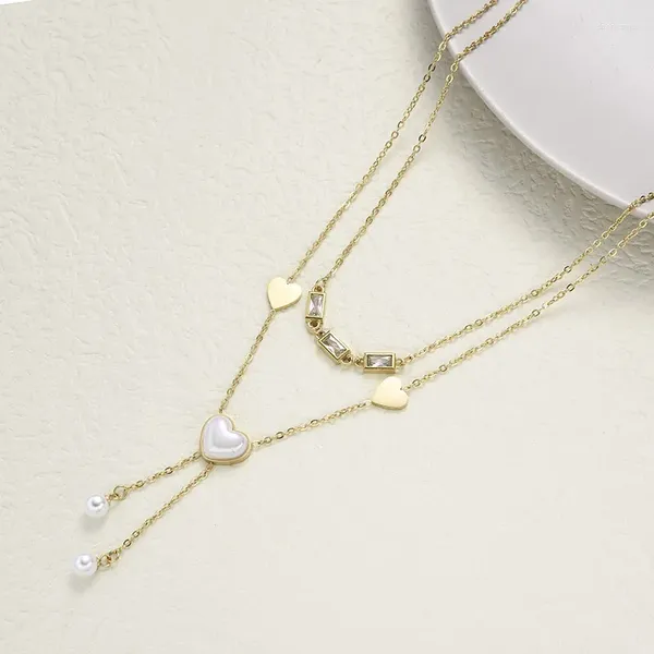 Colares Pingente Francês Vintage Pearl Chain Colar para Mulheres Moda Cor de Ouro Amante Coração Neckchain Colar Simples Senhoras Jóias Presente