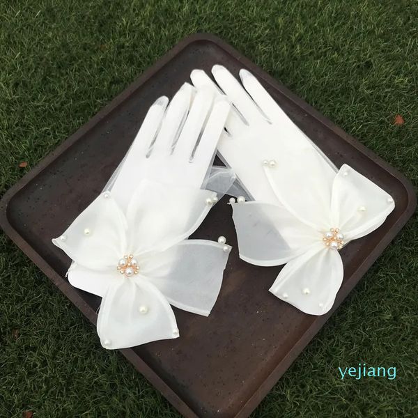 Parmaksız Eldivenler Kadınlar İçin Zarif şeffaf Tül Tül Beyaz Gelin Tam Parmak İncileri Düğün Partisi Elbise