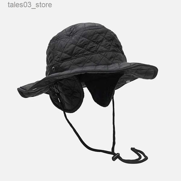 Cappellini a cuffia/teschio Nuovi cappelli a tesa larga pieghevoli unisex invernali caldi con motivo a quadri trapuntati Cappelli a secchiello con orecchie calde Cappellino con teschio antivento per esterni Q231130