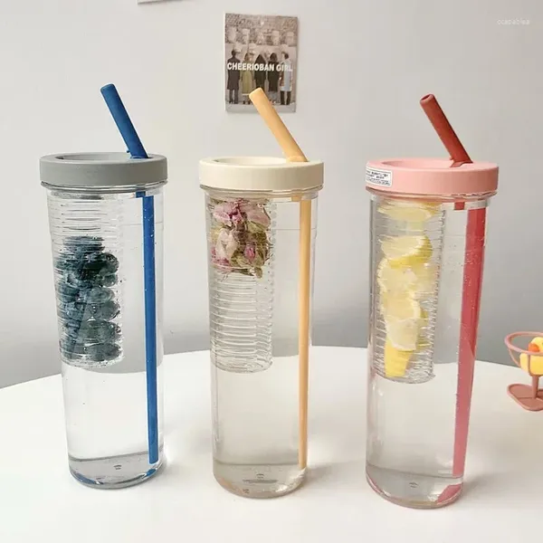 Garrafas de água 700ml dobrável copo de palha transparente grande capacidade portátil copos de suco filtro bonito garrafa bebendo para menina