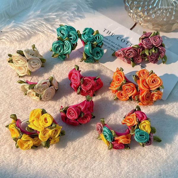 Brincos de argola Lifefontier Sweet Colorful Colorful Flor Rosa Handmada Para Mulheres Bohemia C Tipo de Brincô Floral Jóias de Casamento 2023