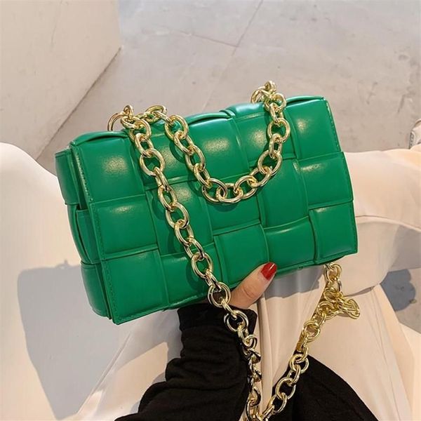Sacos de noite Green Weave Crossbody Bag Mulheres Couro Ombro Pequena Flap Messenger Handbag228G