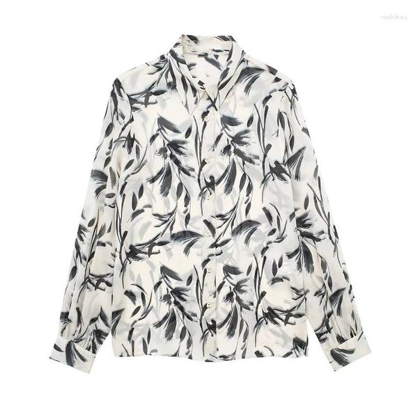 Damenblusen 2023 Blumendruck-Hemd für Frauen Button-Up Semi-Sheer-Bluse Langarm-Hemden mit Kragen und Frau