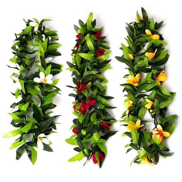 Flores decorativas Grinaldas Luau Leis 3 Pcs Flores Artificiais Tropicais Havaianas Lei Folha Colares para Fantasia de Hula e Festa na Praia 231129