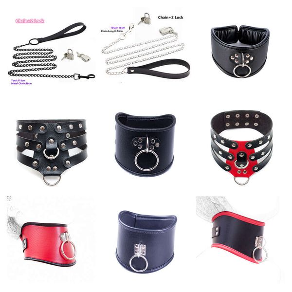 Produtos de massagem Slave Bondage Gear Correia erótica de couro ajustável com trava colar fetiche para homens mulheres casais bdsm restrições jogos para adultos