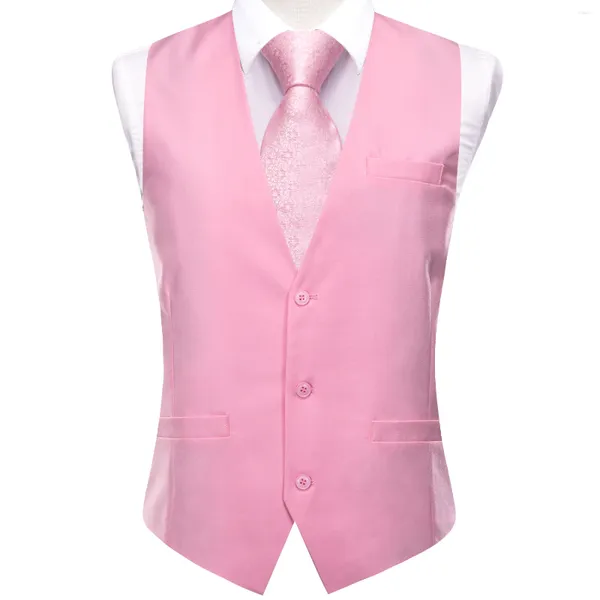 Gilet da uomo Hi-Tie Gilet da uomo in seta rosa Gilet da matrimonio sottile e solido Cravatta con gemelli Gemelli intrecciati Set per abito maschile Designer di feste aziendali