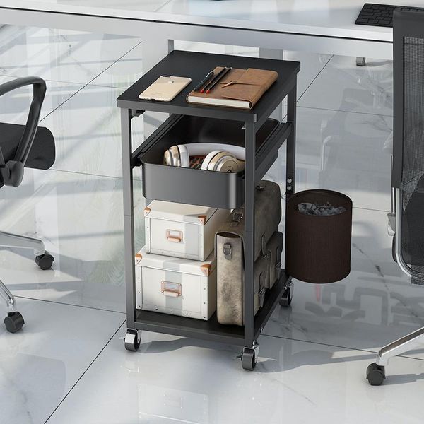 Organizzazione Carrello portaoggetti con rotelle in metallo a 3 livelli Carrello portaoggetti con cassetti scorrevoli Ruote e cestino della spazzatura Bagno Cucina