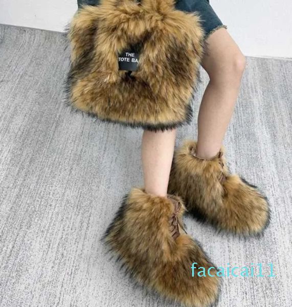 Furry Pelz Schuhe Mode Motorrad Ankle Military Stiefel Für Frauen Winter Stiefel Mann Schuhe Lace-Up Botas Hombre