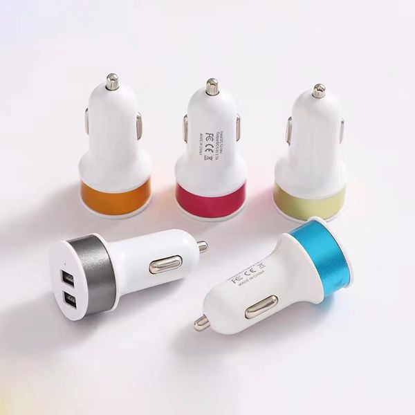 Dual USB 2Ports 2.1A Metall-Autoladegerät Bunter Mini-USB-Auto-USB-Ladegerät-Adapter für iPhone 14 13 Max Samsung S22 Xiaomi