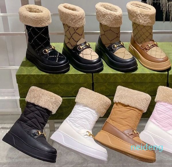 Botas de lã de inverno moda carta mulheres sapatos de fundo grosso camurça alfabeto médio boot designer sapato plataforma resistência ao frio retenção de calor mulher botas curtas