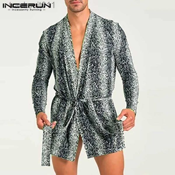 Vestaglie da uomo Vestaglie da uomo Stampa leopardata Punto aperto Homewear Scollo a V Lungo Slve Camicia da notte allentata Uomo 2023 Accappatoi sexy con cintura S-5XL L231130