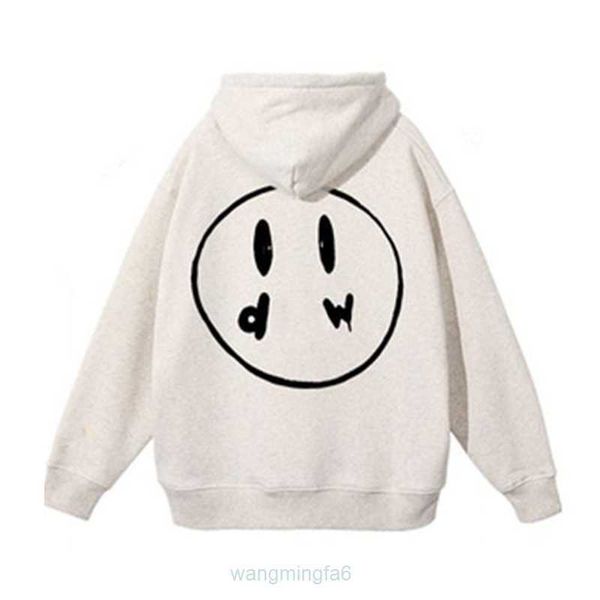 E4hi Drew Marca Homens Hoodies Moletons Amarelo Retro Smiley Face Letras Imprimir Camiseta Primavera Tendência Manga Longa Top High Street Drews 24ok Ltt2