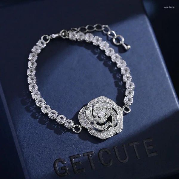 Link Armbänder Mode Frauen Mädchen Elegantes Design Kristall Zirkon Rose Blume Armband Für Weibliche Hochzeit Schmuck Geschenk ZK40