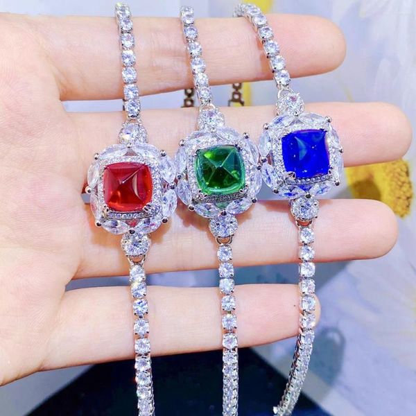 CHARM BRACELETS Gümüş Renkli Yeşil Kristal Bilezik Kadınlar için Prenses Kesim Kare Zirkon Düğün Bangle Basit Vintage Parti Takı