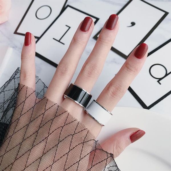 Anel de dedo indicador de cerâmica preto e branco exagerado feminino simples titânio aço ampla tendência moda personalidade não-fading344x