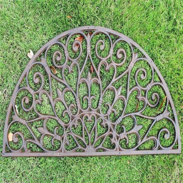 Ferro fundido capacho meia redonda porta tapete de metal decorativo antigo marrom vintage casa jardim quintal pátio pastagem ornamento artesanato 244g