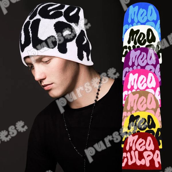 Meaculpa Knitting Cap Beanie Uomo Donna Paragrafo Berretti di qualità Cap Y2k Moda calda Centinaio Prendere freddo per cappelli I3ZA #