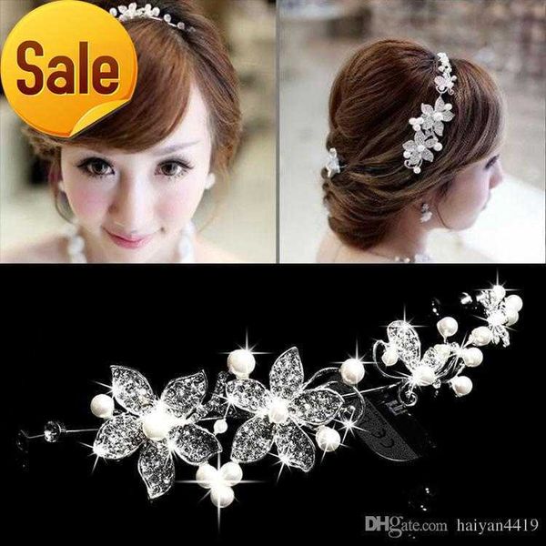 Neue Günstige Hot Spring Braut Diademe Kronen Auf Lager Stirnband Hochzeit Haarschmuck Faux Perle Blume Glänzende Kristall Tiara Brautschmuck