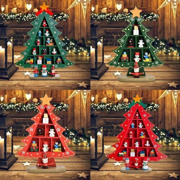 Decorazioni natalizie 28 cm Albero in legno Decorazione da tavolo Mini ornamenti Regalo Centro commerciale Finestra Forniture per feste