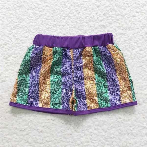 Pantaloncini all'ingrosso Rts Abbigliamento con paillettes per neonate Viola Verde Oro a strisce Boutique per bambini