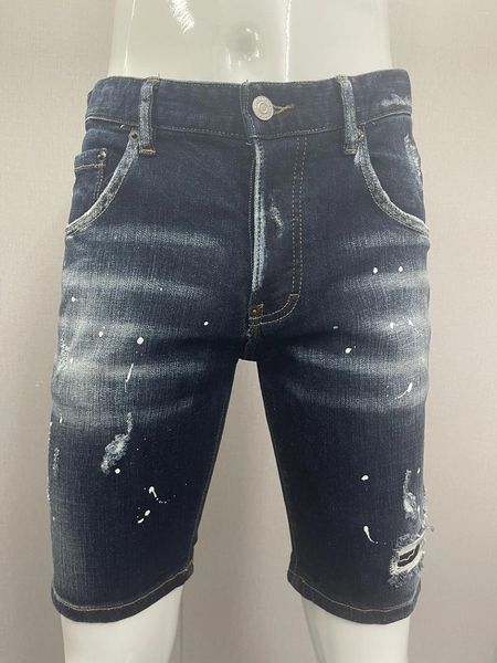 Jeans da uomo 2023 Estate Trendy Quarter Fashion Slim Fit Elastico maculato Foro corto