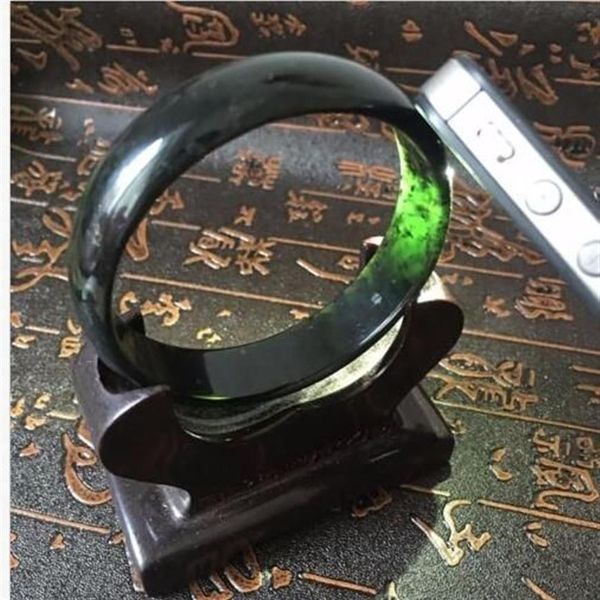 58-62 mm Vintage chinesischer 100 % natürlicher schwarzer Jade-Edelstein-Armreif A21219n