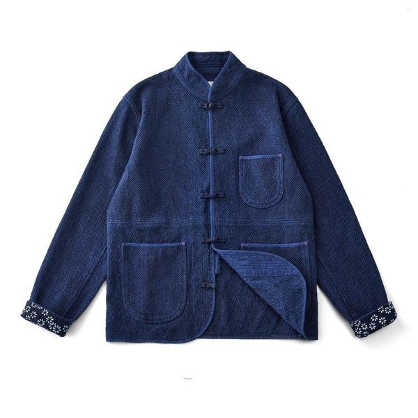 Herren Jacken Herren Indigo Sashiko Jacke im traditionellen chinesischen Stil Tang-Anzug Vintage-Kleidung