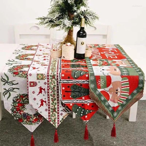 Tischdecke, 180, 33 cm, Leinen, Weihnachtsmatte, Bäume, Schneemänner, Aufdruck, Esszimmermatten, Heimdekoration, Party-Teppiche