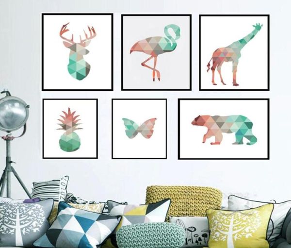 Animais geométricos de coral tela impressa os pôsteres de veado helgiraffebearflamingo padrão abstrato impressão de giclee impressão de parede para 6254268710