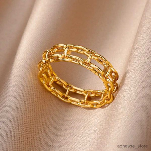 Anéis de banda vintage anéis de corrente para mulheres anel de aço inoxidável dupla camada dedo jóias acessórios de casamento presentes r231130