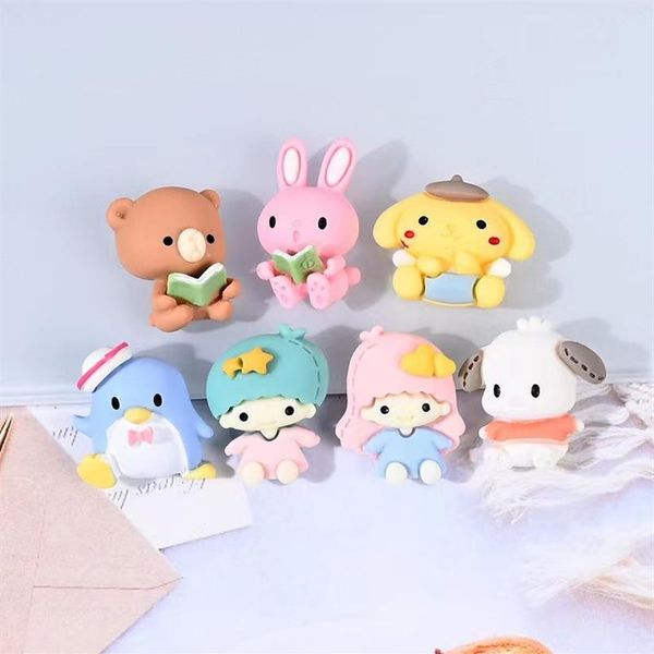 20 pçs bonito dos desenhos animados animais natator resina componentes cabochão kawaii cão urso coelho personagens telefone deco peças diy scrapbook acc275m