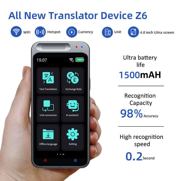 2023 Novo Z6 Áudio Portátil 138 Idiomas Offline em Tempo Real Inteligente AI Voice Photo Translator