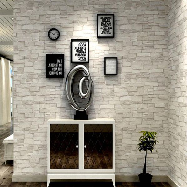 Cremeweiße graue Vintage-Steinziegel-Tapete für Wände, Rolle imitierte 3D-Tapeten für Wohnzimmer, Restaurant, Vlies-Tapete249d