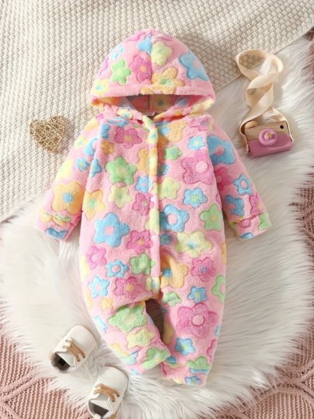 Strampler Baby Herbst Winter Flanell Body Creeper Niedliches Muster Knopf Kapuze Säugling Warme Kleidung 0 24 Monate Strampler 231130