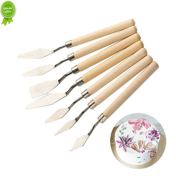 Novo faca de paleta de bolo 7pcs para assar mini Óleo de espátula arte pequena ferramentas de argila para decorar/design plástico maçaneta de madeira 1023413