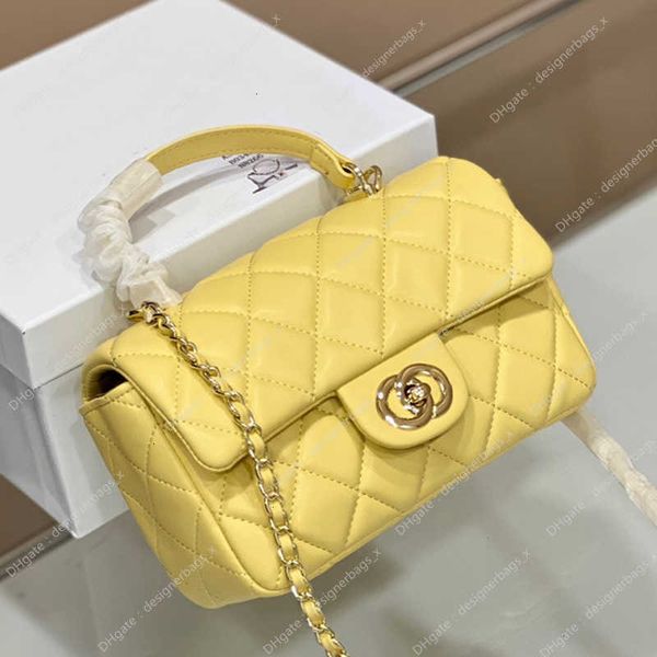 Crossbody 2024 alça mini clássico flap saco designer de luxo moda feminina bolsa de couro sacos carteira diamante treliça 20cm pacote amarelo
