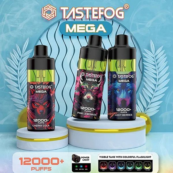 TASTEFOG Mega 12000+ Puffs Einweg-Vape-Kits Bar 650 mAh wiederaufladbare Mesh Coil Puff E-Zigaretten 2 % Nikotin 15 ml Flüssigkeitskapazität