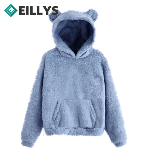 Hoodies femininos outono inverno feminino teddy grosso quente topo bonito pelúcia casual hoodie manga longa urso orelha capuz moletom