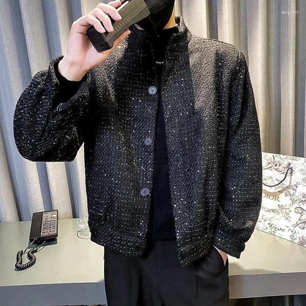 Giacche da uomo 2024 autunno inverno tessuto tessuto uomo colletto alla coreana Business Casual cappotto corto sociale streetwear bomber abbigliamento