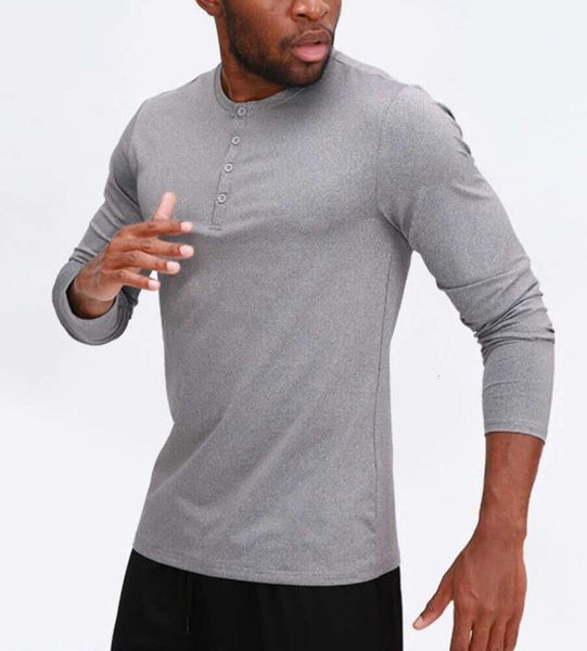 lu Uomo Yoga Outfit T-shirt sportiva a maniche lunghe Uomo Sport Style Colletto con bottoni Camicia Allenamento Fitness Abbigliamento Elastico Veloce Lo stesso modello per le celebrità di Internet 34