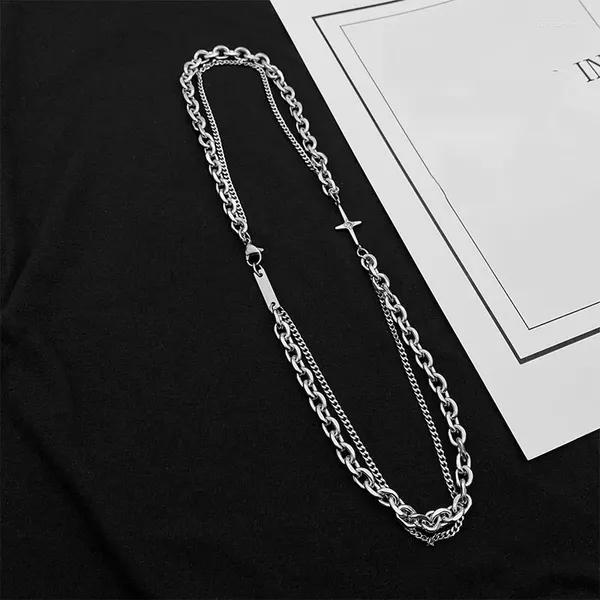 Ketten in dicker und dünner Titanstahl-Choker-Halskette Männer Frauen Mode Kreuz Hip Hop Einfaches Paar Doppelschicht
